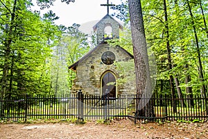The historic fieldstone memorial Papineau family chapel in Montebello Quebec photo